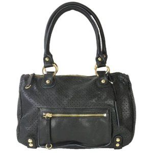 New Linea Pelle Dylan Perforated Leather Speedy Satchel Black